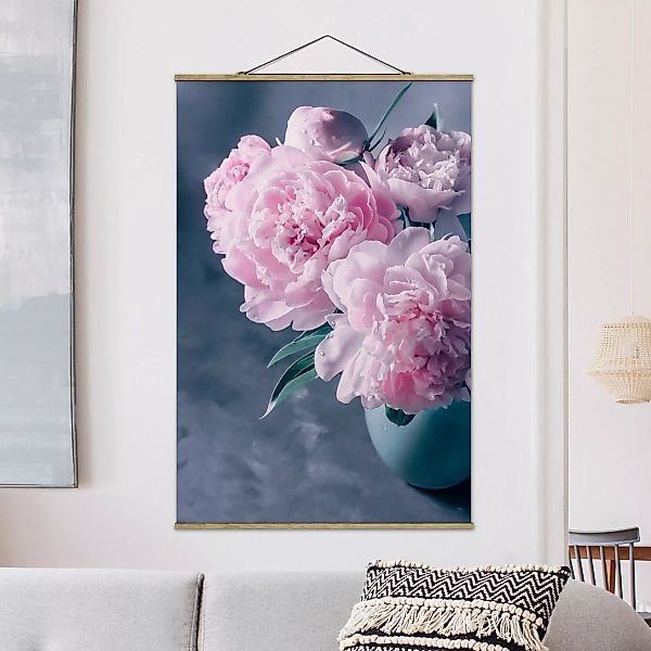 Stoffbild - Hochformat Vase mit Rosa Pfingstrosen Shabby günstig online kaufen