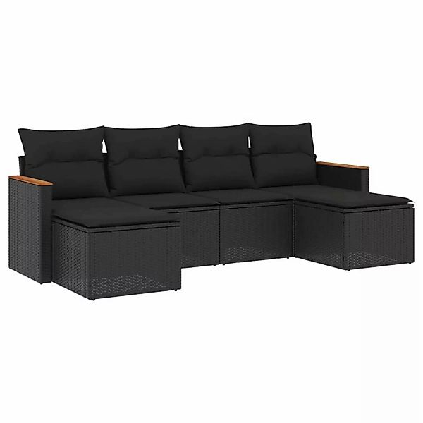 vidaXL 6-tlg Garten-Sofagarnitur mit Kissen Schwarz Poly Rattan Modell 210 günstig online kaufen