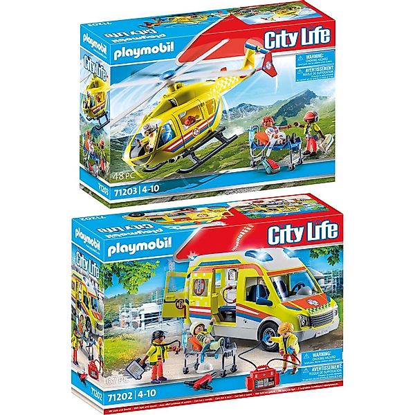 Playmobil® 71202-03 2er-Set Rettungswagen + Rettungshelikopter günstig online kaufen