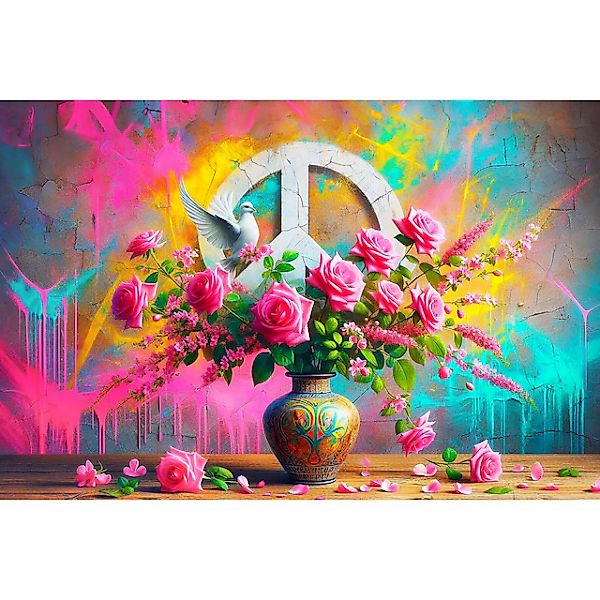 queence Acrylglasbild »Blumen, Farben und Frieden«, Peace-Zeichen-Fantasy-V günstig online kaufen