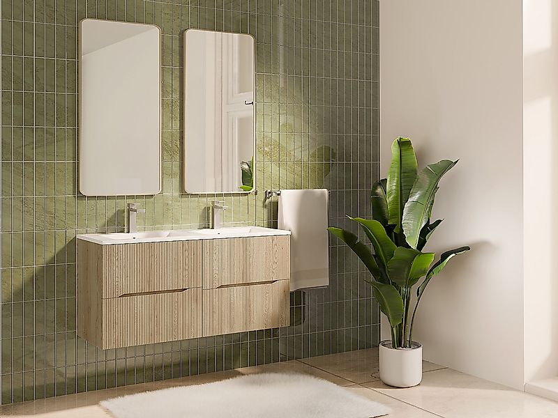 Hängender Badezimmerschrank mit Einbauwaschbecken – Hell natur – 120 cm – O günstig online kaufen