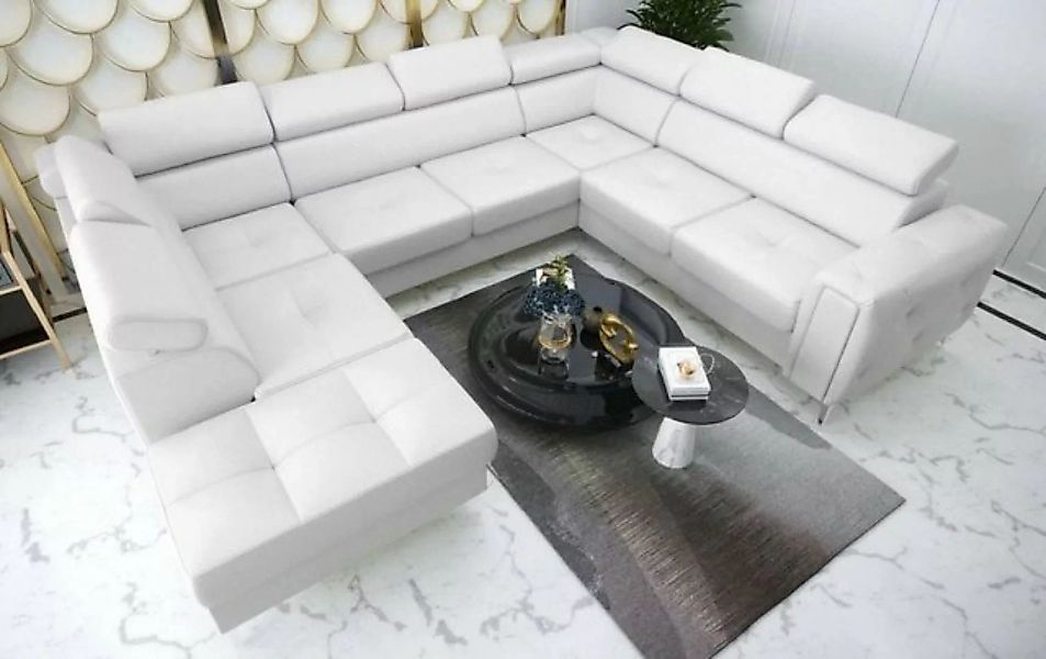 Casa Padrino Wohnlandschaft Luxus Leder Wohnlandschaft Weiß / Silber 350 x günstig online kaufen