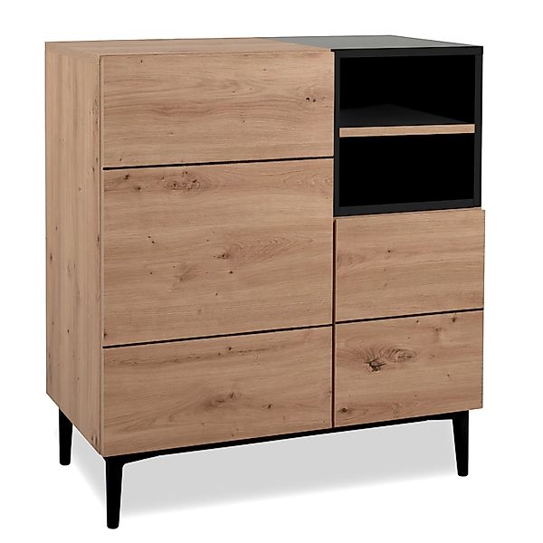 Furn.Design Kommode Eiche Artisan und Schwarz 80 x 90 cm 2-türig 7 Fächer L günstig online kaufen