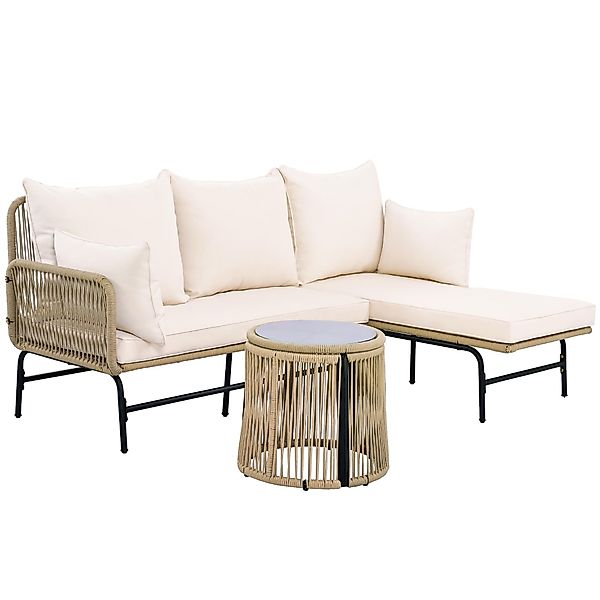 Gartenlounge-Set mit Eisengestell, handgewebtem Seilbezug und L-förmigem De günstig online kaufen
