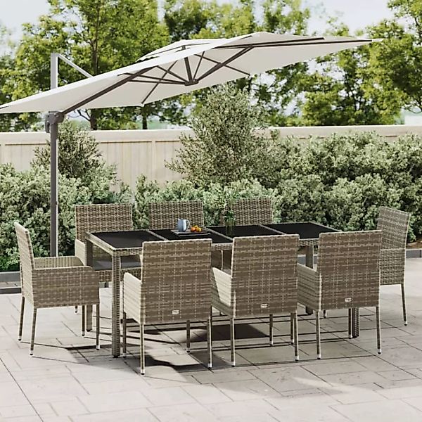 Vidaxl 9-tlg. Garten-essgruppe Mit Kissen Grau Poly Rattan günstig online kaufen