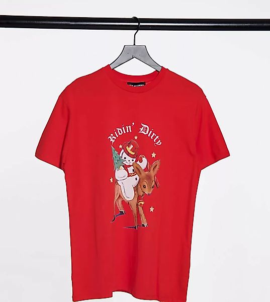 New Girl Order – Oversize-T-Shirt mit Vintage-Weihnachtsmotiv-Rot günstig online kaufen