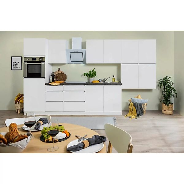 Respekta Küchenzeile ohne E-Geräte 370 cm Grifflos Weiß Matt günstig online kaufen
