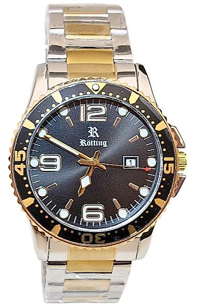 Rötting Design Quarzuhr Herrenuhr Datumsanzeige schwarz goldfarbene Lünette günstig online kaufen