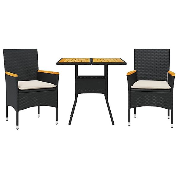 vidaXL 3-Tlg Garten-Essgruppe mit Kissen Schwarz Poly Rattan Akazie 3278697 günstig online kaufen