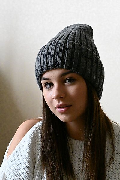 Runde Perlé Beanie warme Wintermütze 100% Merinowolle dunkelgrau Beanie aus günstig online kaufen
