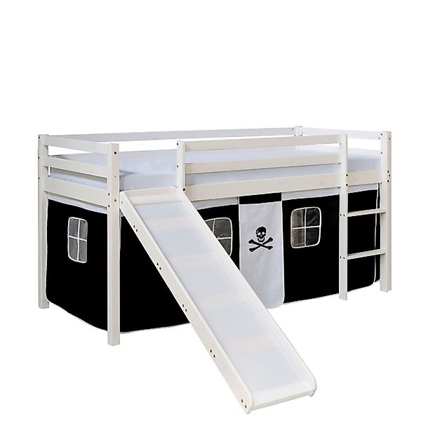 Homestyle4u Hochbett 90x200 mit Vorhang Lattenrost Matratze Rutsche in Weiß günstig online kaufen