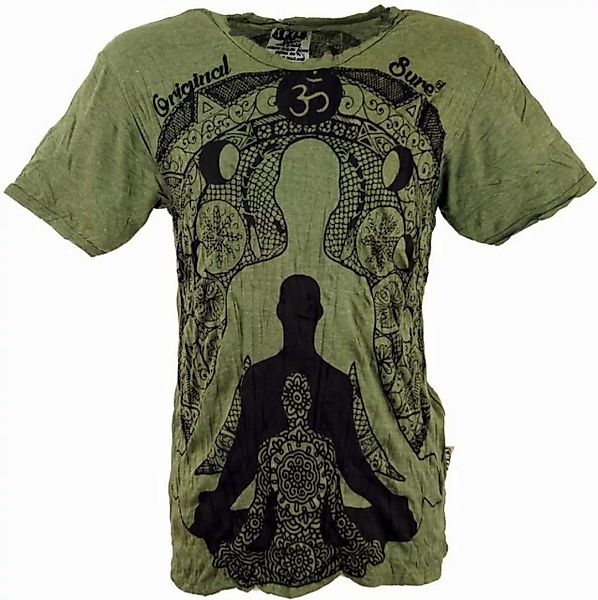 Guru-Shop T-Shirt Sure Herren T-Shirt Meditation Buddha - olive Goa Style, günstig online kaufen