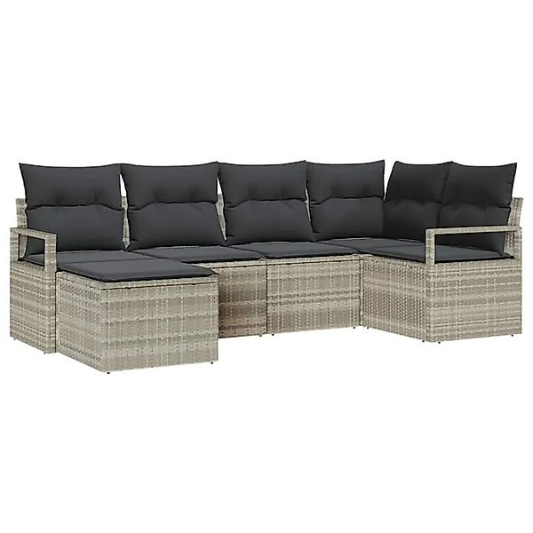 vidaXL Sofa Set mit Kissen mit Speicher 6-Tlg Hellgrau Poly-Rattan 3355121 günstig online kaufen