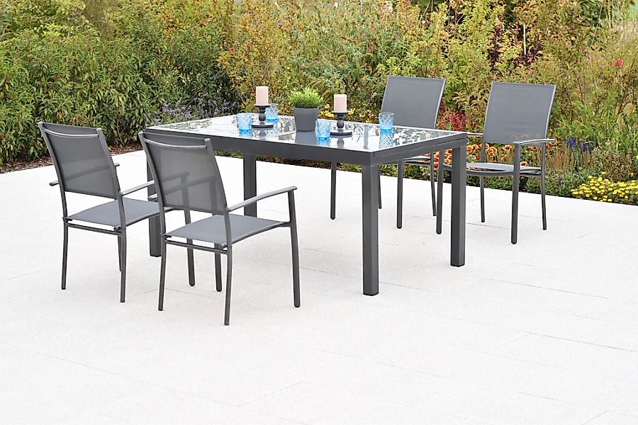 MERXX Garten-Essgruppe ""Milano"", (Set, 5 tlg.), Sessel stapelbar, Tisch a günstig online kaufen