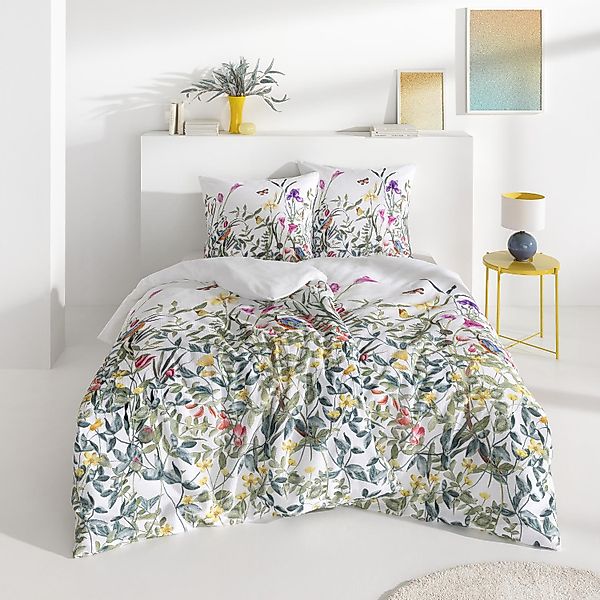 Estella Seersucker Bettwäsche Robina 3612-530 Vögel Blätter 135x200 günstig online kaufen
