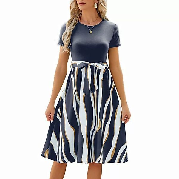 BlauWave A-Linien-Kleid Sommerkleid Damen Freizeit kurze Ärmel Druckkleid G günstig online kaufen