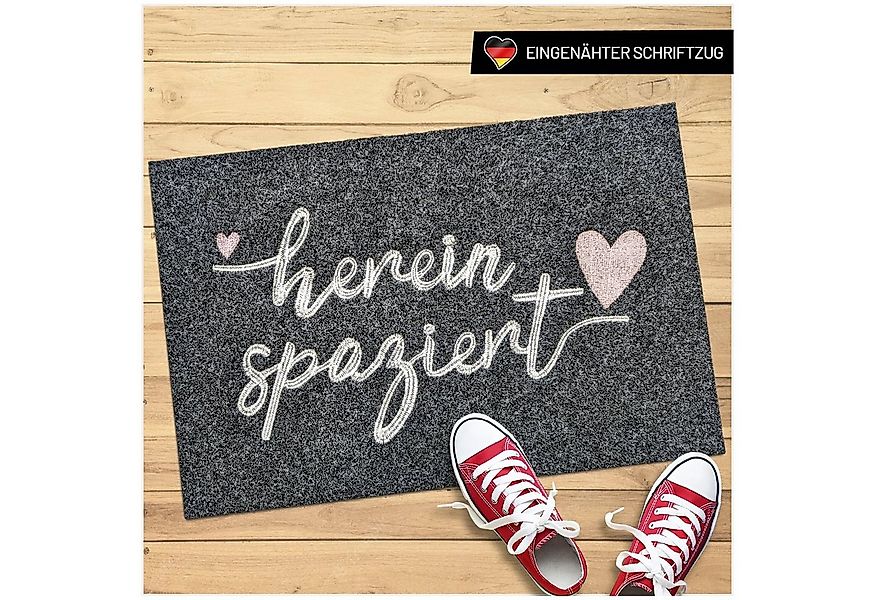 WELLMODA Fußmatte Hereinspaziert I + Genähter Schriftzug, Rechteckig, Höhe: günstig online kaufen