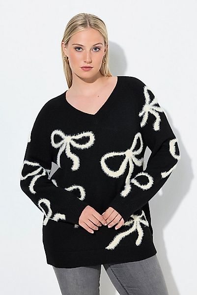 Ulla Popken Strickpullover Pullover Glitzer-Schleifen V-Ausschnitt Langarm günstig online kaufen