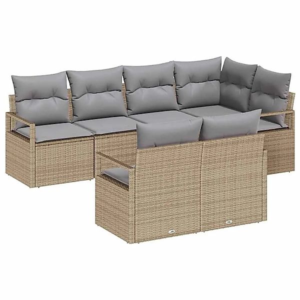 vidaXL Gartensofa-set mit Kissen 7-Tlg Beige und Hellgrau Poly-Rattan 33550 günstig online kaufen