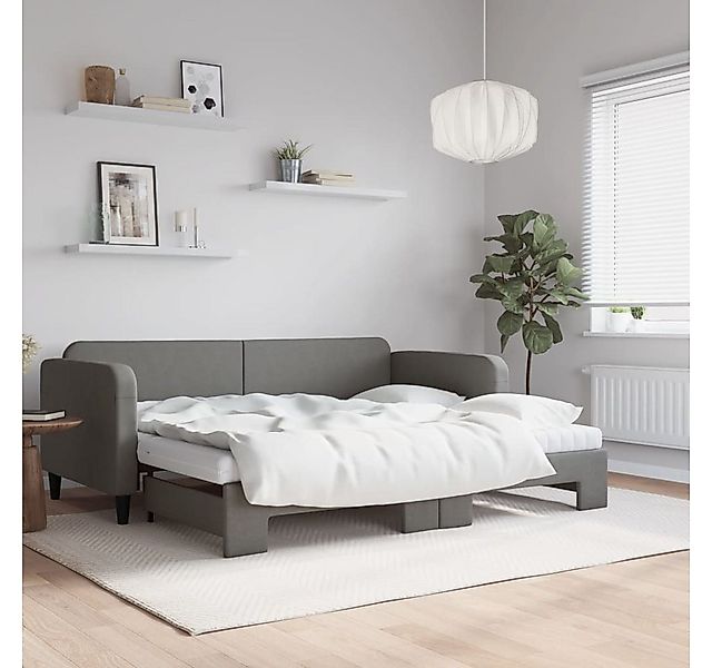 vidaXL Gästebett Tagesbett Ausziehbar mit Matratzen Dunkelgrau 90x200 cm St günstig online kaufen