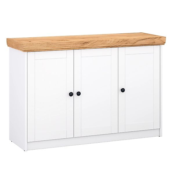 Homestyle4u Kommode Sideboard Eiche Matt Weiß Holz Massiv Schrank 134 cm günstig online kaufen