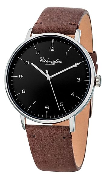 Eichmüller Quarzuhr Herrenuhr Schwarz Lederband Braun günstig online kaufen