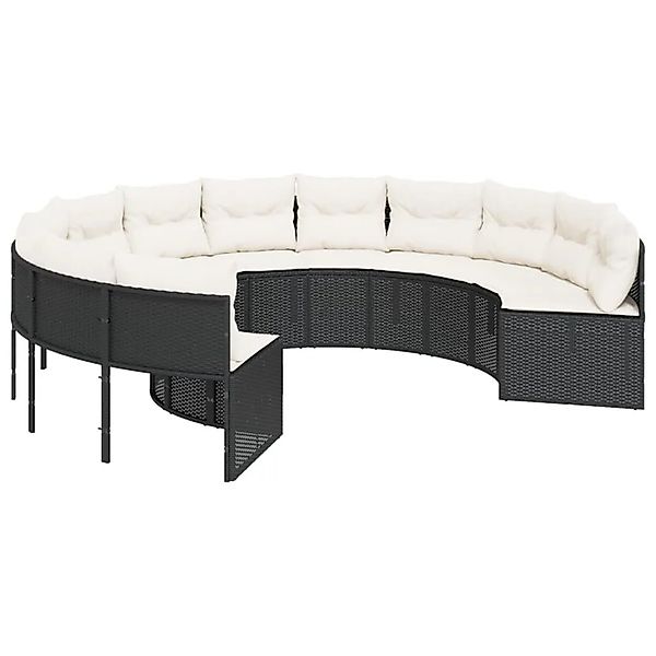 vidaXL Gartensofa mit Kissen Rund Schwarz Poly-Rattan 3318540 günstig online kaufen