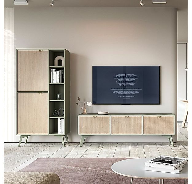 Lomadox Wohnwand FAREHAM-160, (2-St), eukalyptusfarben, Front mit Fischgrät günstig online kaufen