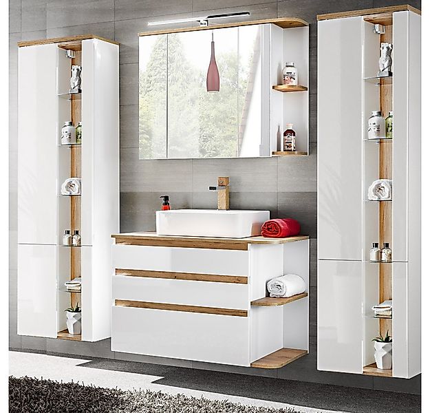 Lomadox Badmöbel-Set CAMPOS-56, (Spar-Set, 6-St), weiß mit Wotaneiche 2 Hoc günstig online kaufen