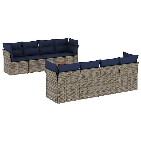 vidaXL 9-Tlg Garten-Sofagarnitur mit Kissen Grau Poly Rattan 3255858 günstig online kaufen