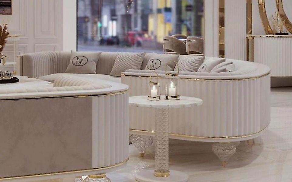 Casa Padrino Sofa Casa Padrino Luxus Art Deco 4er Sofa Grau / Weiß / Gold 4 günstig online kaufen