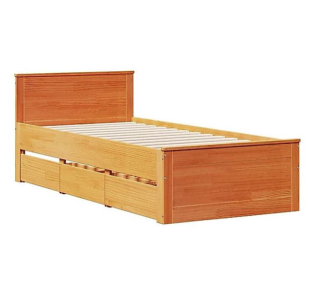 vidaXL Bett Massivholzbett ohne Matratze mit Kopfteil Wachsbraun 75x190 cm günstig online kaufen