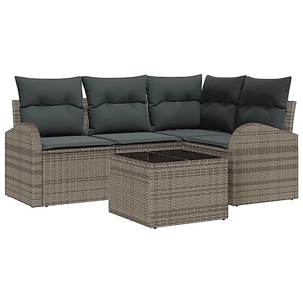 vidaXL Garten-Sofa-Set mit Kissen 5-Tlg Grau Poly Rattan 3354698 günstig online kaufen