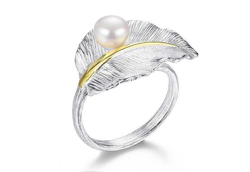 Runde Perlé Perlenring Blatt mit Wassertropfen verstellbarer Ring, handgefe günstig online kaufen