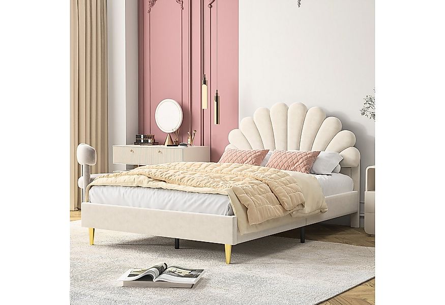 NMCXXO Polsterbett Polsterbett 140x200 mit Lattenrost Samt Beige, Doppelbet günstig online kaufen