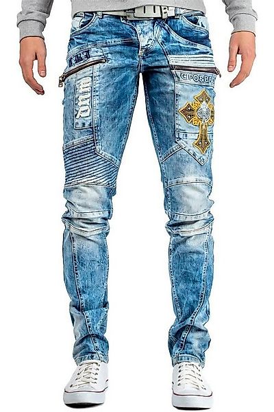 Cipo & Baxx Bikerjeans Herren Regular Fit Jeans Stonewashed BA-CD293 Blue W günstig online kaufen