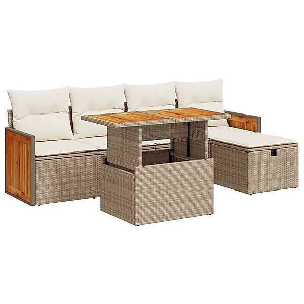vidaXL 6-Tlg Garten-Sofagarnitur mit Kissen Beige Poly Rattan 3328150 günstig online kaufen