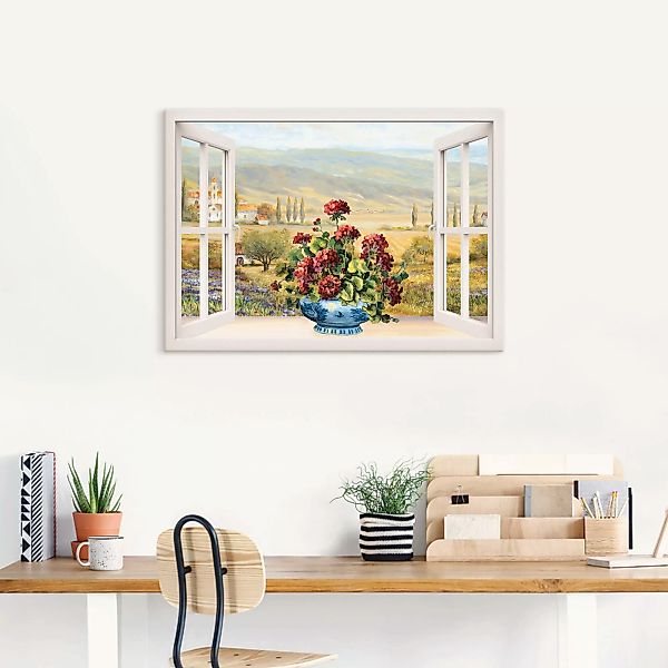 Artland Leinwandbild "Blumenbouquet am weißen Fenster", Fensterblick, (1 St günstig online kaufen