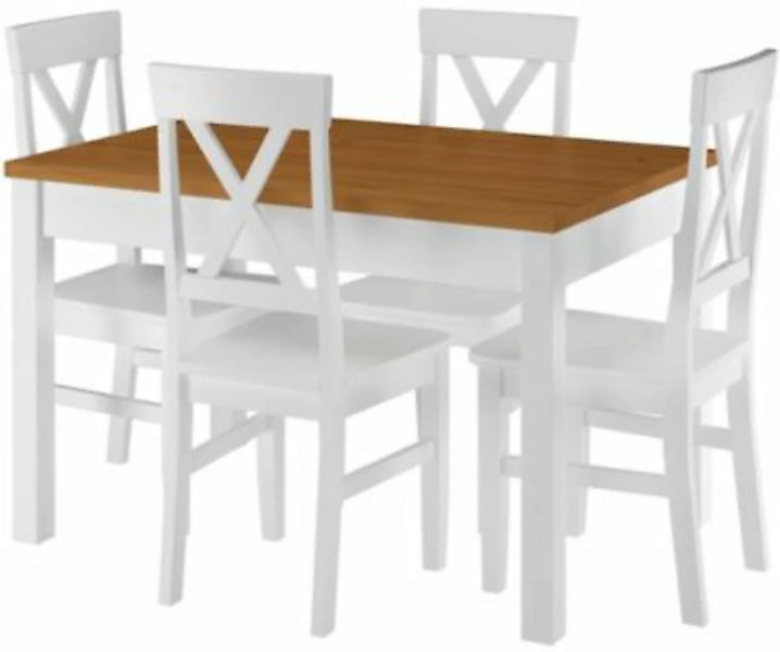 Erst-Holz® Tisch Eicheton weiß und 4 Stühlen Kiefer waschweiß günstig online kaufen
