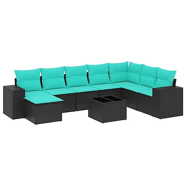 vidaXL 9-Tlg Gartensofa-Set mit Kissen Schwarz Polyrattan 3222966 günstig online kaufen