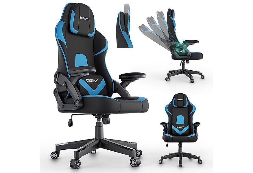 Onbest Gaming-Stuhl ergonomisch mit Lordosenkissen bis 150kg, 360°, verstel günstig online kaufen