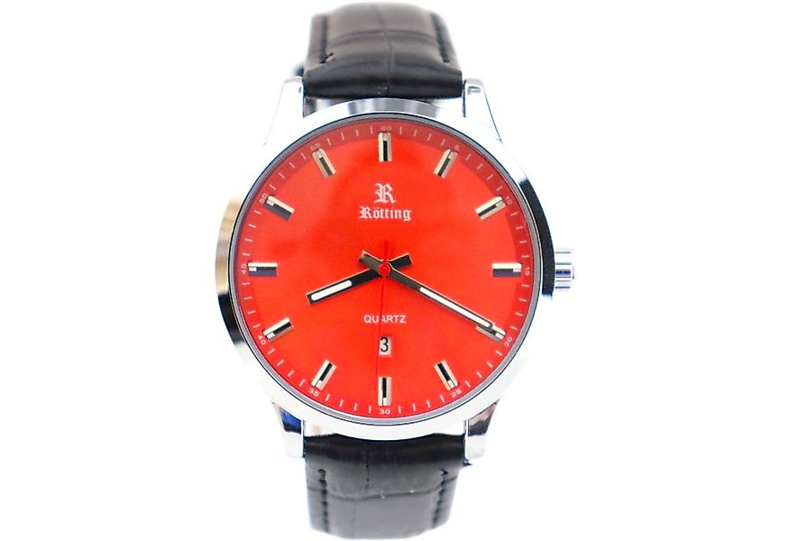 Rötting Design Quarzuhr Herrenuhr Armbanduhr rotes Ziffernblatt DATUM schwa günstig online kaufen