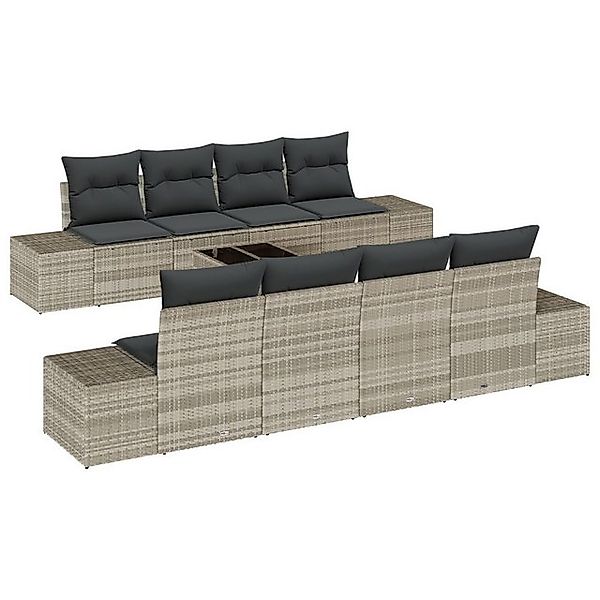 vidaXL Loungesofa 9-tlg. Garten-Sofagarnitur mit Kissen Hellgrau Poly Ratta günstig online kaufen