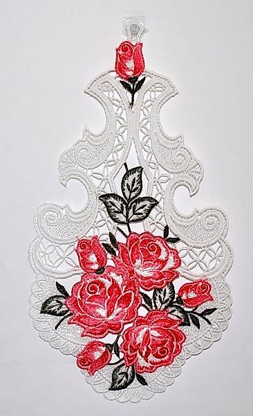 Stickereien Plauen Fensterbild Rosenstrauß, Hakenaufhängung günstig online kaufen