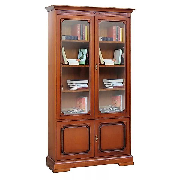 Bücherschrank mit Glastüren im klassischen Stil Nussbaumfarben günstig online kaufen