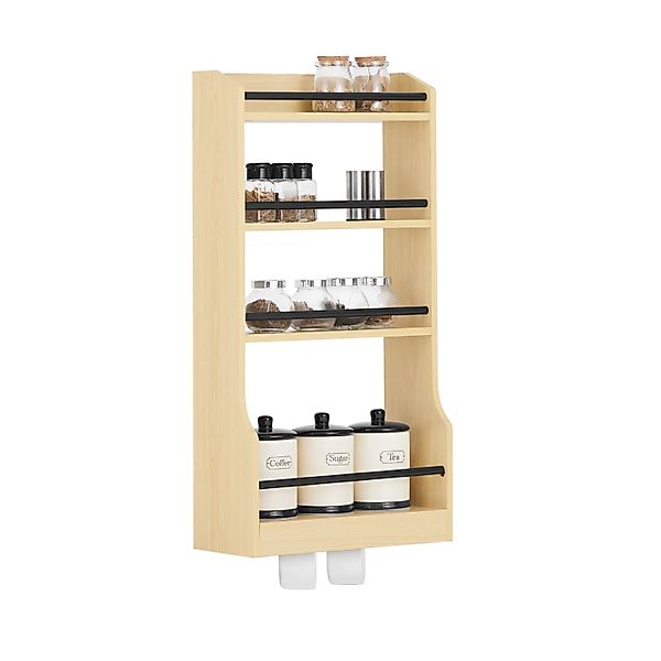 SoBuy Wandregal Gewürzregal Küchenregal mit 3 Ablagen Badregal Natur KCR12- günstig online kaufen