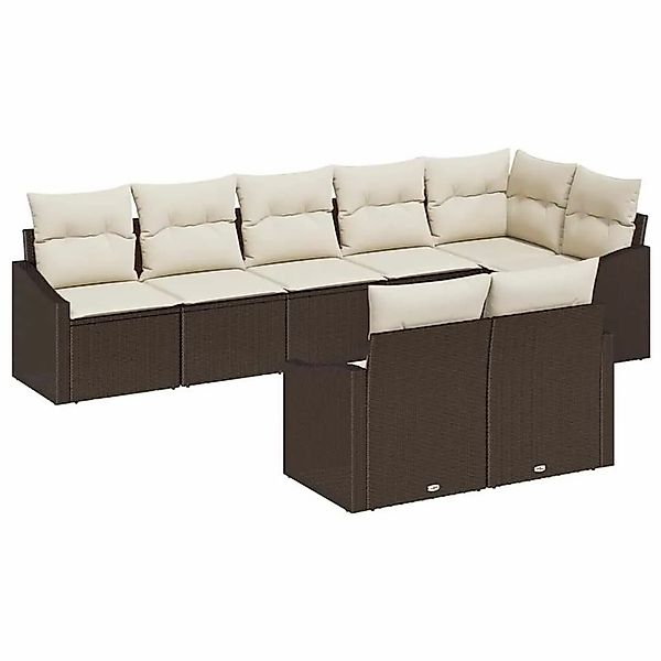 vidaXL Gartensofa-set mit Kissen 8-Tlg Braun und Weiß Poly-Rattan 3355437 günstig online kaufen