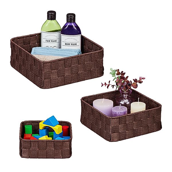 relaxdays Aufbewahrungskorb Brauner Aufbewahrungskorb 3er Set günstig online kaufen
