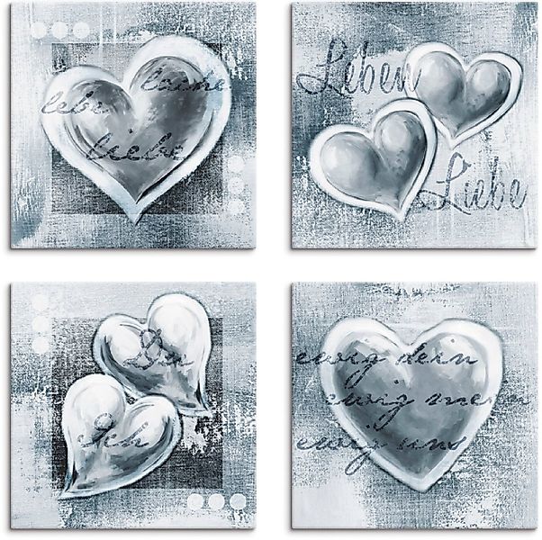 Artland Leinwandbild Lache Lebe Liebe Leben, Herzen (4 St), 4er Set, versch günstig online kaufen