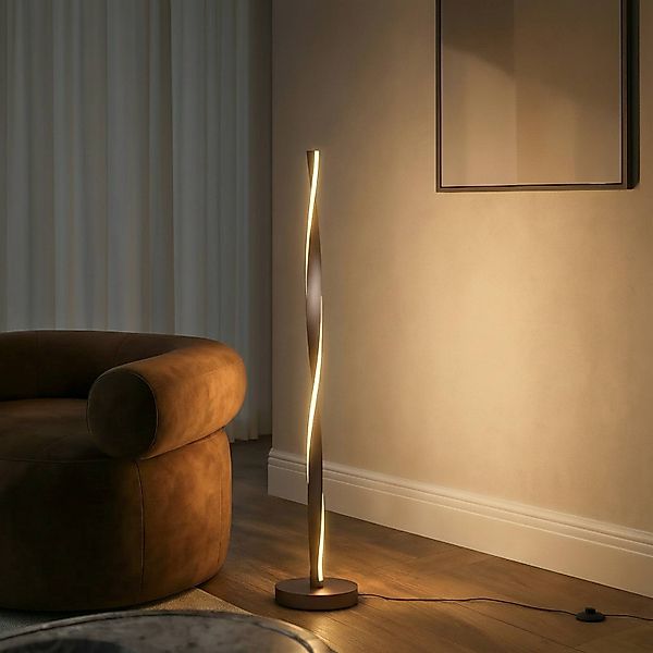 Lindby LED-Stehleuchte Jaren, schwarz/braun, 114 cm, CCT günstig online kaufen